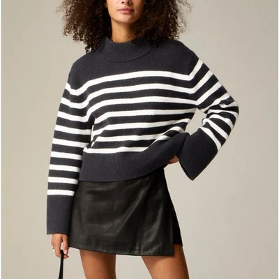 Suéter J.Crew Grueso Cuello Redondo WMNS S Negro Blanco Lana Merino Mezcla Alpaca Tejido Foto 1 de 4