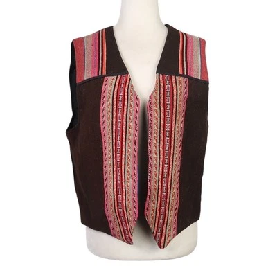 Vintage Tesoros del Inca Alpaca Wool Vest Peru Black Red Pink Woven Stripe - Image 1 of 4