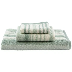Smart Home Striped Jacquard Green and White Three Piece Bath Towel Set - Picture 1 of 6
