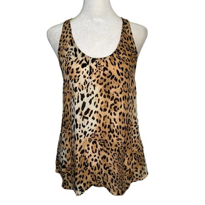 Camiseta sin mangas de seda con estampado de leopardo marrón y tostado Joie talla XS Foto 1 de 4