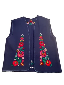 Vintage Handarbeit Folk bestickt Wolle Weste Kalocsa Blumen Boho Festival Łowicz - Bild 1 von 7
