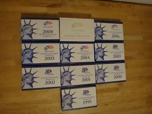 1999-2008 United States Mint Proof Sets w/ OGP (10 Sets) - Free S&H USA - Picture 1 of 5