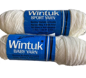 2 Skeins Vintage Wintuk Sport Yarn 1970's White 100% Orlon Acrylic - Picture 1 of 5