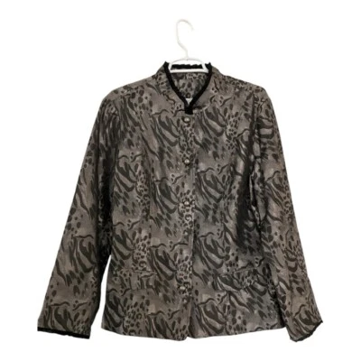 Blazer Coldwater Creek Animal Estampado Leopardo 2 Bolsillos Volantes Acento Talla L Nuevo sin Etiquetas Foto 1 de 4