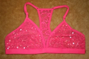Hot Pink Victoria's Secret Triangle Racerback Bralette Mesh Cups Circles S - Picture 1 of 7