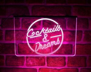 Cocktails and Dreams LED Neon Light Up Sign | Wall Display For Home Gin Bar Pub