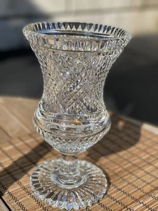Brierley English Cut Crystal Pedestal Vase Diamond Cut Vintage Signed Hurricane - Picture 1 of 10