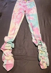 Tye Dye Multicolor Stacked Ruched Hem Skinny Denim Jeans Size M/CH - Picture 1 of 9