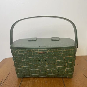 Grüner Longaberger Vintage 1993 kleiner Picknickkorb bemalt mit Knisterfarbe - Bild 1 von 10