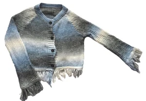 Womens Vintage Cardigan Striped Tassle Edged Short Buttoned Retro Indie Boho 12 - Picture 1 of 1