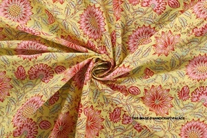 5 yard Indian Cotton Hand Block Flower Printed Handmade Cotton Fabric Natural - Picture 1 of 6