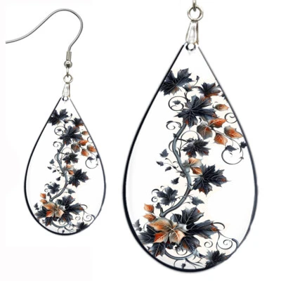 Pendientes góticos negros hojas de otoño lágrima SIN DESLUSTRAR madera otoño hoja joyería Foto 1 de 4