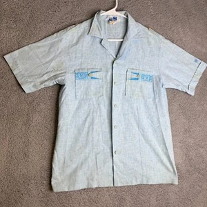 Vintage Andrade Hawaiian Shirt Mens Large Blue Aloha Button Up - Picture 1 of 15