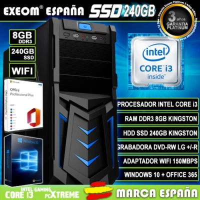 Ordenador Gaming Pc Intel i3 8GB SSD 240GB Wifi Sobremesa Windows 10 Office 2021 - Imagen 1 de 4