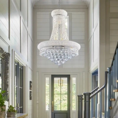 Lámpara colgante de cristal gota de lluvia de lujo 13 luces plata imperio 24 pulgadas Foto 1 de 4