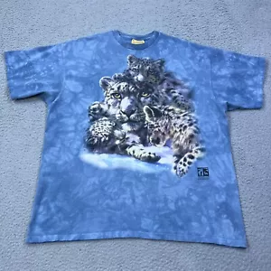 VTG 1998 The Mountain Shirt 2XL Blue Tie Dye Snow Leopard Crew Tee Park Zoo USA - Picture 1 of 10