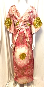 Vintage Hawaiian Casuals Dress Stan Hicks Pink Print High Slits Bust Wrap XS/S - Picture 1 of 11