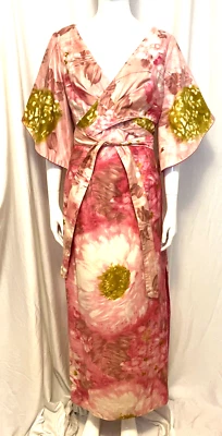 Vintage Hawaiian Casuals Dress Stan Hicks Pink Print High Slits Bust Wrap XS/S - Image 1 of 4
