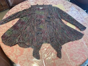DRESS BARN MULTI-COLOR OPEN KNIT ASSEMETRIC HEM CARDIGAN SWEATE - SZ: 14/16 (XL) - Picture 1 of 14