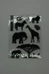 12 durchsichtige Briefmarken + 8 Metallschneidwerkzeuge, Safari, Afrika, Tiere, Löwe, Elefant - Bild 1 von 2