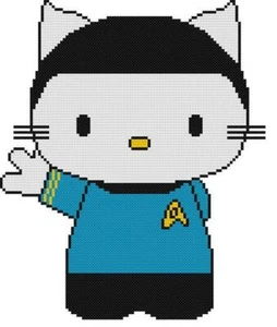 PUNTO CROCE + MOTIVO ARTIGIANALE Hello Kitty Cat Mr.Spock Star Trek Live Long Prosper - Foto 1 di 1