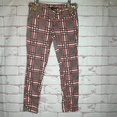 Pantalones ajustados Rocawear rosa a cuadros con cinturón dorado con bolsillos puños cónicos talla 7 Foto 1 de 4