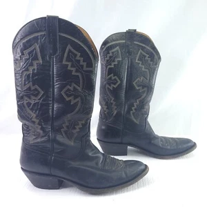 Vtg Anderson Bean Cowboy Boots Size 9.5 Black Leather Pull On Mens Western Shoes - Picture 1 of 11