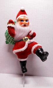 VTG Christmas Waving Dancing Flocked SANTA CLAUS Figure Pick Decoration 7” Japan - Bild 1 von 8