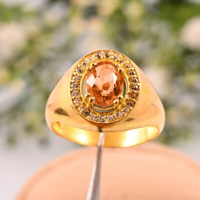 Piedras preciosas naturales de citrino amarillo de oro amarillo de 14K con anillo de boda de regalo para hombre. Foto 1 de 3