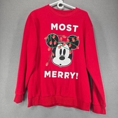 Sudadera de Cuello Redondo de Navidad Marca Disney Mickey Mouse, Most Merry, Roja, Grande - Imagen 1 de 4