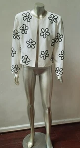 CHAQUETA 100% SEDA CREMA con FLORES NEGRAS CON CUENTAS talla 10 FORRADA - Imagen 1 de 7