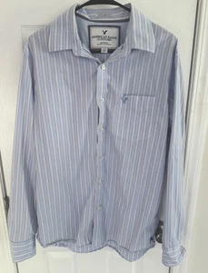 Camisa con botones American Eagle para hombre L manga larga azul blanco a rayas ajuste vintage - Imagen 1 de 7