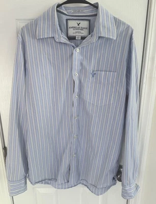 Camisa con botones American Eagle para hombre L manga larga azul blanco a rayas ajuste vintage Foto 1 de 4