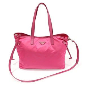 Prada Pink Tessuto Nylon Saffiano Leather Silver Triangle Shopper 2WAY 148386114 - Picture 1 of 7