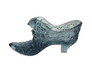 Vintage Fenton Cat Head Daisy & Button Dark Blue Glass Victorian Slipper - Picture 1 of 7