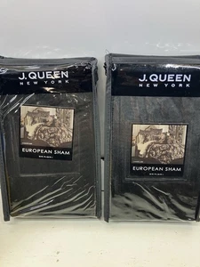 Paar 2 J Queen New York schwarze europäische Euro Shams 26" x 26" Neu mit Etikett - Bild 1 von 2