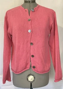 Vtg LL Bean Cardigan Sweater Women’s Small Roll Hem Pink Silk Blend Button Up - Picture 1 of 10