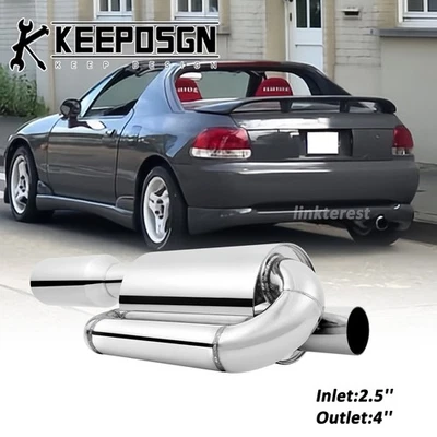For Honda Del Sol 2.5'' Inlet Twin Loop Exhaust Muffler Resonator Tail Pipe Tip Foto 1 de 4