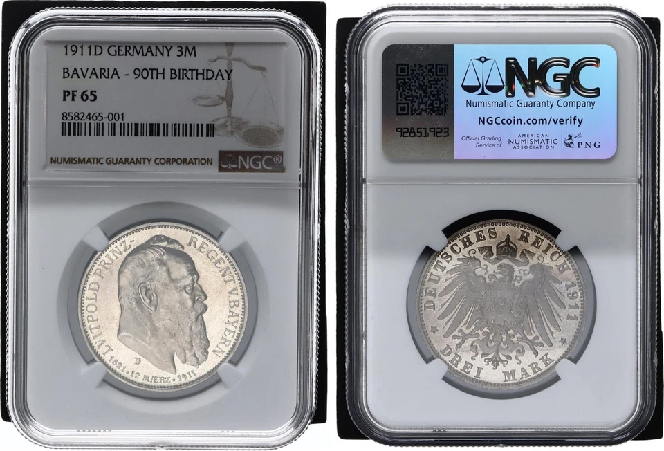 Bayern 3 Mark Silber 1911 D Luitpold - Prinzregent NGC PF 65  PP   135040 - Bild 1 von 1