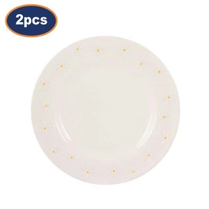 Dinner Plates 2pcs Stoneware Hand Painted Cream Daisy 27cm Crockery Dinnerware - Picture 1 of 6