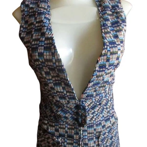 7/8 Vintage Womens Top Vest Small 60s ACRYLIC Frock Vest Japan Rainbow BURLAP - Picture 1 of 7