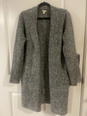 J. Cardigã Crew feminino longo mistura de lã suéter cinza tamanho pequeno - Imagem 1 de 4