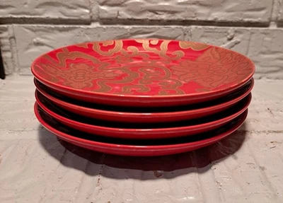 Juego de 4 platos de postre/ensalada Pottery Barn chinoise rojo y dorado 7" descontinuado Foto 1 de 4