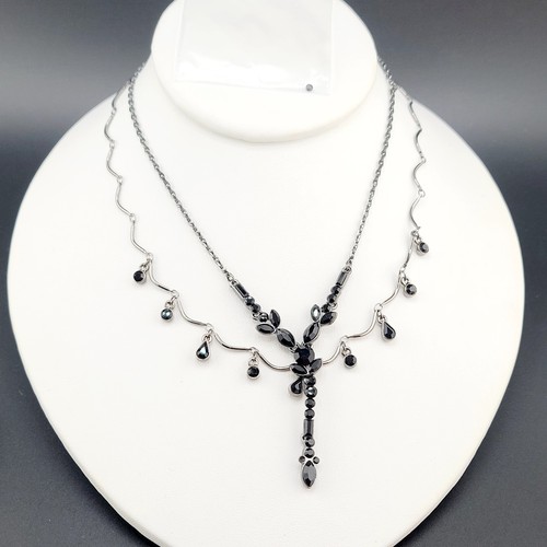 Lotto 2 Girocollo Collana Cristallo Nero GIVENCHY Designer Firmato Gioielli Moda