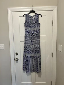 Vineyard Vines 100 % Seide ärmelloses Maxikleid blau weiß Quaste Gürtel Größe Small - Bild 1 von 6