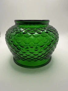 Vintage E. O. Brody Co. Forest Green Fish Scale Glass Vase Bowl G100 4 1/2x4 1/4 - Picture 1 of 7