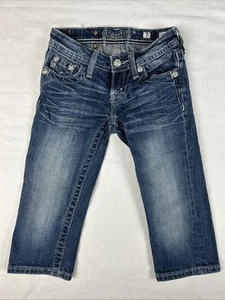 Miss Me Capri Jeans Girls 7 Denim Medium Wash Embellished Pockets Distressed - Picture 1 of 17