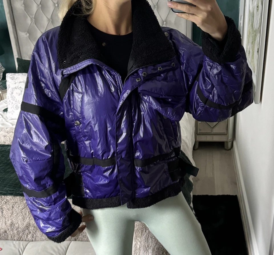 Free People FP Movement Vagabond Fleece Bomber Jacket Purple Small New RRP £248 - Image 1 of 4