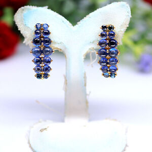NATURAL 4 - 3 mm. CABOCHON BLUE SAPPHIRE STUD EARRINGS 925 STERLING SILVER