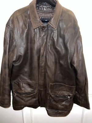KENNETH COLE REACTION BROWN LEATHER JACKET XTRA LINING HIDDEN ZIP AND BUTTONS XL - Image 1 of 4